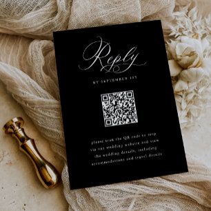 Elegant Script Black and White QR Code Wedding RSVP Card