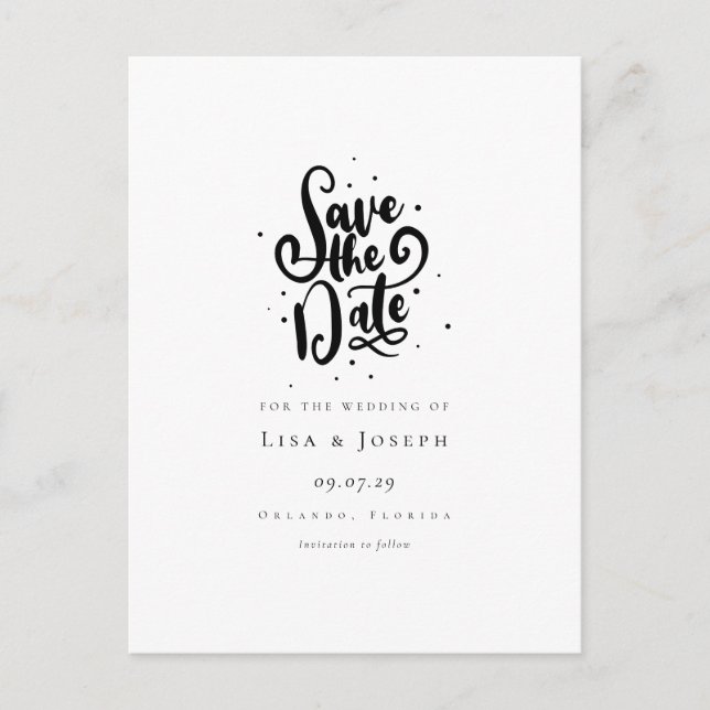 Elegant Script Black and White Save the Date Announcement Postcard (Front)