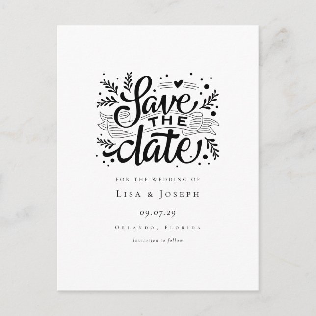 Elegant Script Black and White Save the Date Announcement Postcard (Front)