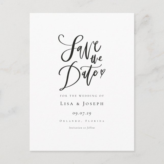 Elegant Script Black and White Save the Date Announcement Postcard (Front)