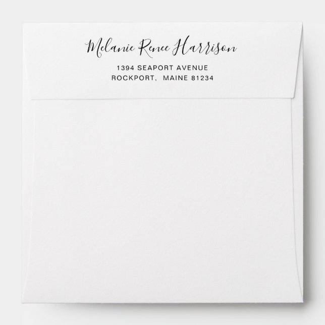 Elegant Script Black and White Simple Envelope (Back (Top Flap))