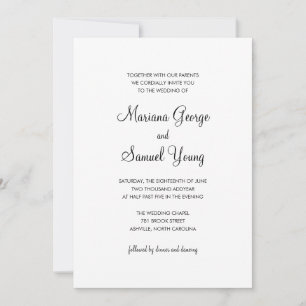Elegant Script Black and White Simple Wedding Invitation