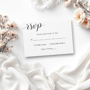 Elegant Script Black and White Simple Wedding RSVP Card