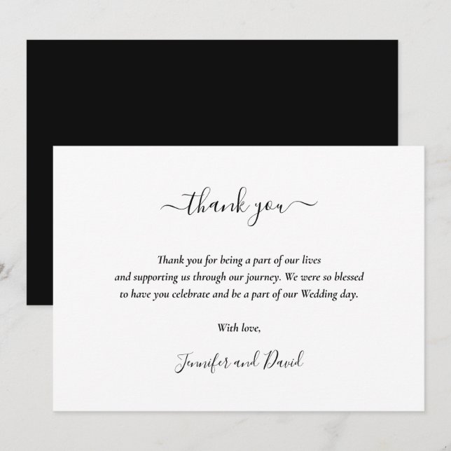 Elegant Script Black and White Thank You Card (Front/Back)