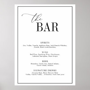 elegant script black and white wedding bar menu poster
