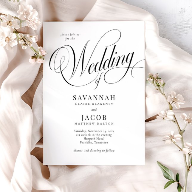 Elegant Script Black and White Wedding Invitation (Creator Uploaded)