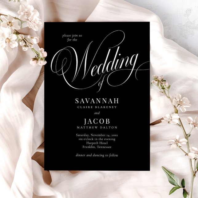 Elegant Script Black and White Wedding Invitation (Creator Uploaded)