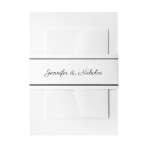 Elegant Script Black And White Wedding Invitation Belly Band