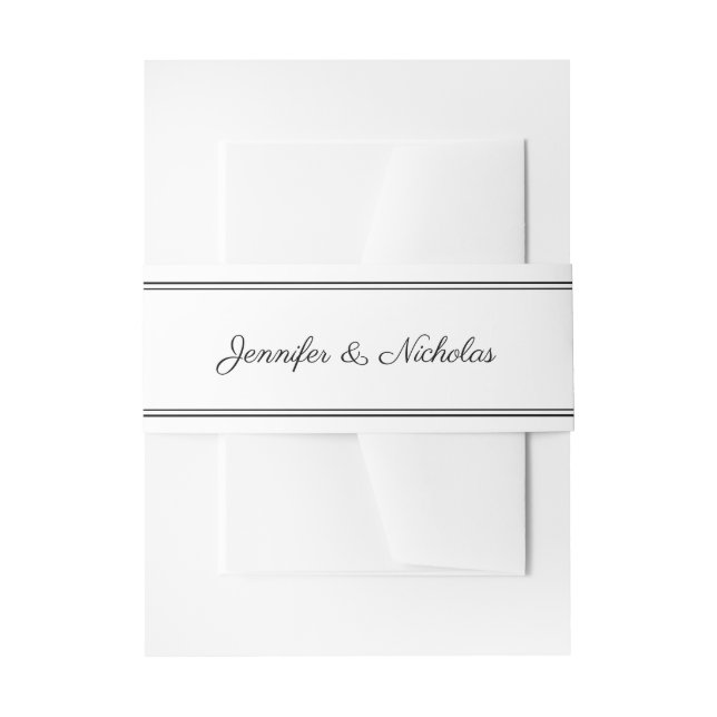 Elegant Script Black And White Wedding Invitation Belly Band (Front Example)