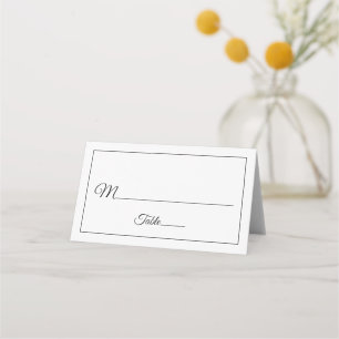 Elegant Script Black and White Wedding Place Card