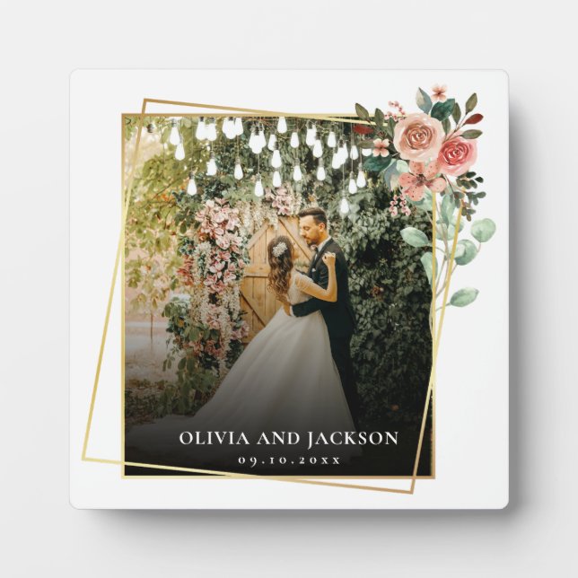 Elegant Script Black and White Wedding  Plaque (Front)