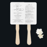 Elegant Script Black and White Wedding Program Hand Fan<br><div class="desc">Designed to coordinate with our Classic BnW wedding collection,  this customisable Ceremony program,  features a sweeping script calligraphy text paired with a classy serif font in black. Background & text colours can be changed to match any colour theme. Matching items available.</div>