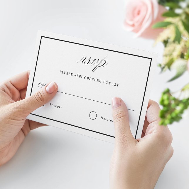 Elegant Script Black and White Wedding RSVP Card (Creator Uploaded)