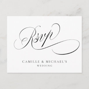 Elegant Script Black and White Wedding RSVP Postcard