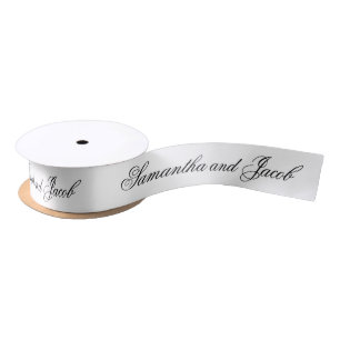 Elegant Script Black and White Wedding Satin Ribbon