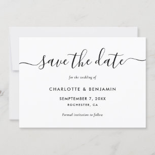 Elegant Script Black and White Wedding Save The Date