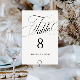Elegant Script Black and White Wedding  Table Number