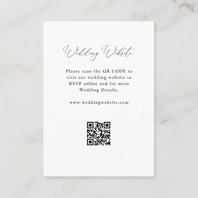 elegant script black and white wedding website enclosure card (Front)