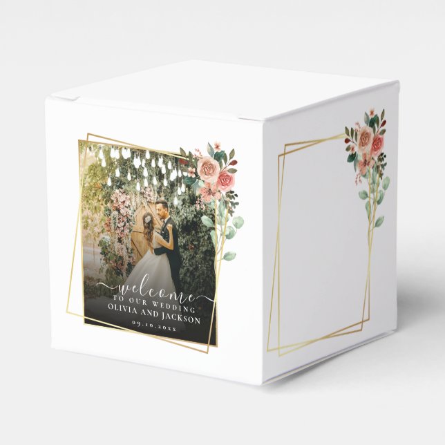 Elegant Script Black and White Wedding Welcome  Favour Box (Front Side)