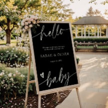 Elegant Script Black Baby Shower Welcome Sign