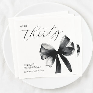 Elegant Script Black Bow 30th Birthday Party Napkin