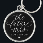 Elegant Script Black Bride to Be Gift Key Ring<br><div class="desc">Shower the bride-to-be with this elegant personalized keychain featuring the phrase “the future mrs” in beautiful script typography. Customized with her soon-to-be last name, this stylish black and white design makes a thoughtful and beautiful gift for the bride. Perfect for bridal showers, engagements, or wedding planning days, it’s a chic...</div>