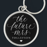 Elegant Script Black Bride to Be Gift Key Ring<br><div class="desc">Shower the bride-to-be with this elegant personalized keychain featuring the phrase “the future mrs” in beautiful script typography. Customized with her soon-to-be last name, this stylish black and white design makes a thoughtful and beautiful gift for the bride. Perfect for bridal showers, engagements, or wedding planning days, it’s a chic...</div>