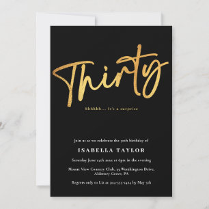 Elegant Script Black Gold 30th Birthday Invitation