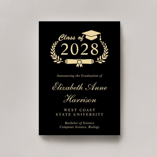 Elegant Script Black Gold College Graduation Announcement (Share the pride and excitement of your graduate's achievement with friends and family near and far)