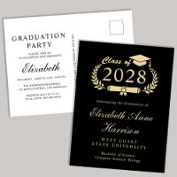 Elegant Script Black Gold College Graduation Party