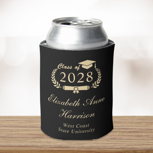 Elegant Script Black Gold Graduation Party Can Cooler (Creator Uploaded)