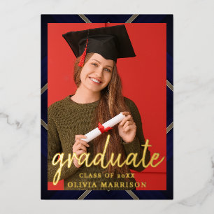 Elegant Script Black Gold Photo Collage Graduation