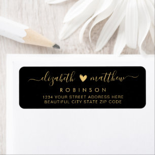 Elegant Script Black Gold Wedding Return Address