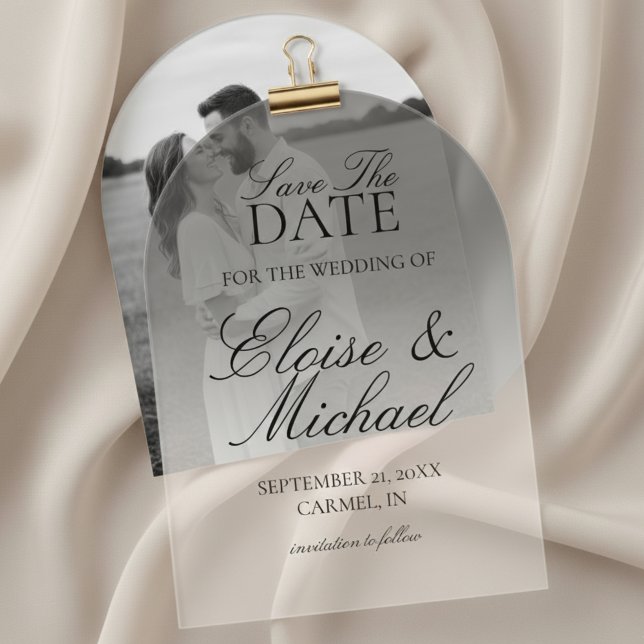 Elegant Script Black Gradient Save The Date Acrylic Invitations (Invite guests to mark their calendars with this Elegant Script Gradient Wedding Acrylic Invitation!)