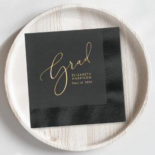 Elegant Script Black Graduation Party Foil Napkins