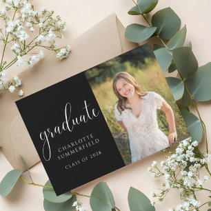 Elegant Script Black Graduation Photo Invitation