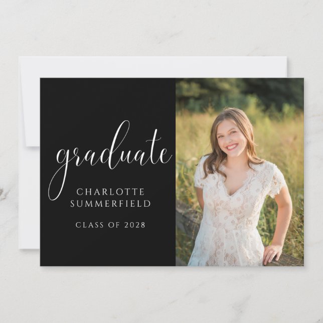 Elegant Script Black Graduation Photo Invitation (Front)