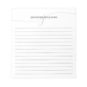 Elegant Script Black Grey Modern Monogram Lined Notepad