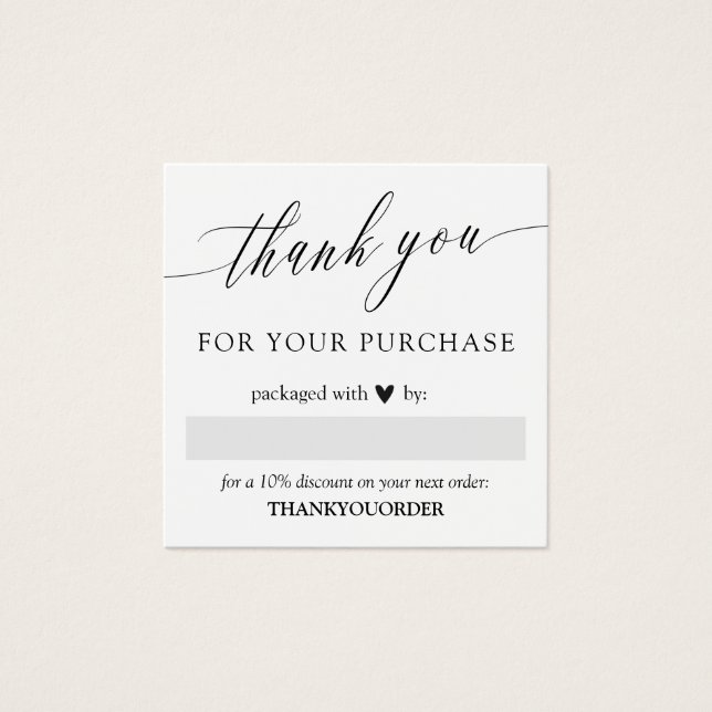 Elegant Script Black Heart Thank You For Order (Front)