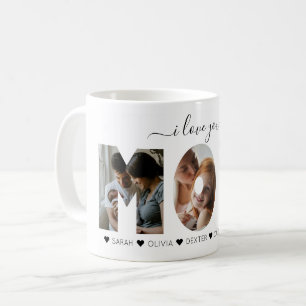 Elegant Script Black I love you MOM Photo Collage Coffee Mug