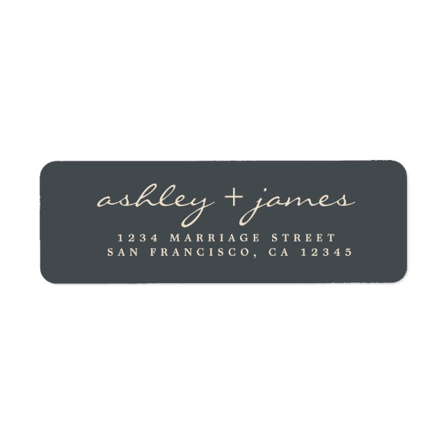 Elegant Script Black Ivory Wedding Return Address (Front)