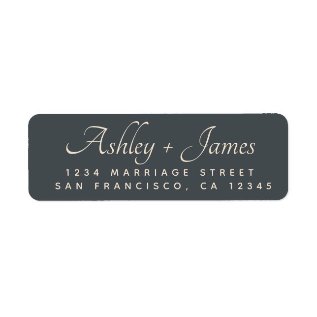 Elegant Script Black Ivory Wedding Return Address (Front)