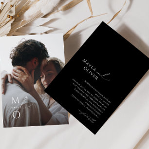 Elegant Script   Black Monogram Photo Wedding Invitation