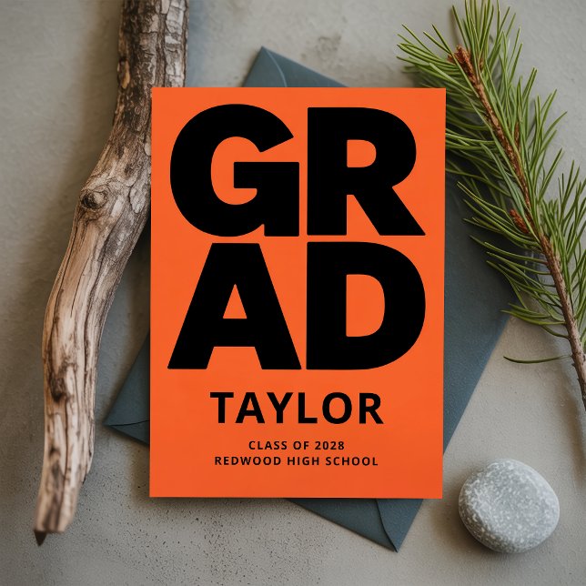 Elegant Script Black Orange Graduation Thank You Card (Creator Uploaded)