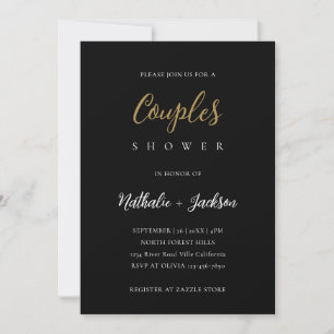 Elegant Script Black Photo Couples Bridal Shower Invitation