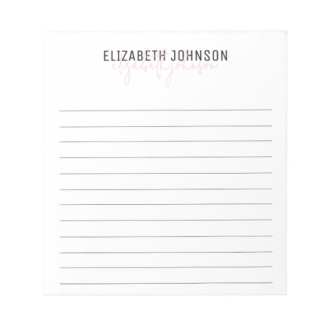 Elegant Script Black Pink Classic Lined Notepad (Front)