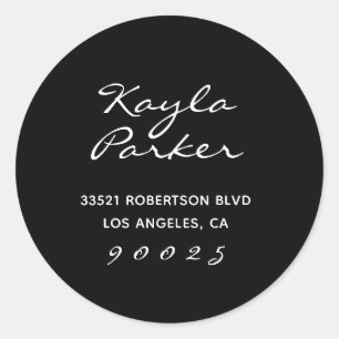 Elegant Script Black Round Address Label