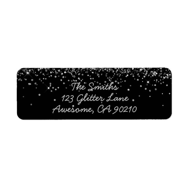 Elegant Script Black Silver Wedding Return Address (Front)
