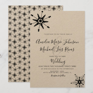 Elegant Script Black Snowflakes Christmas Wedding  Invitation