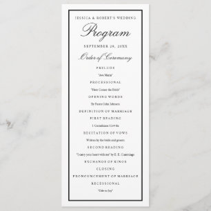 Elegant Script Black Thick Border Wedding Program Programme